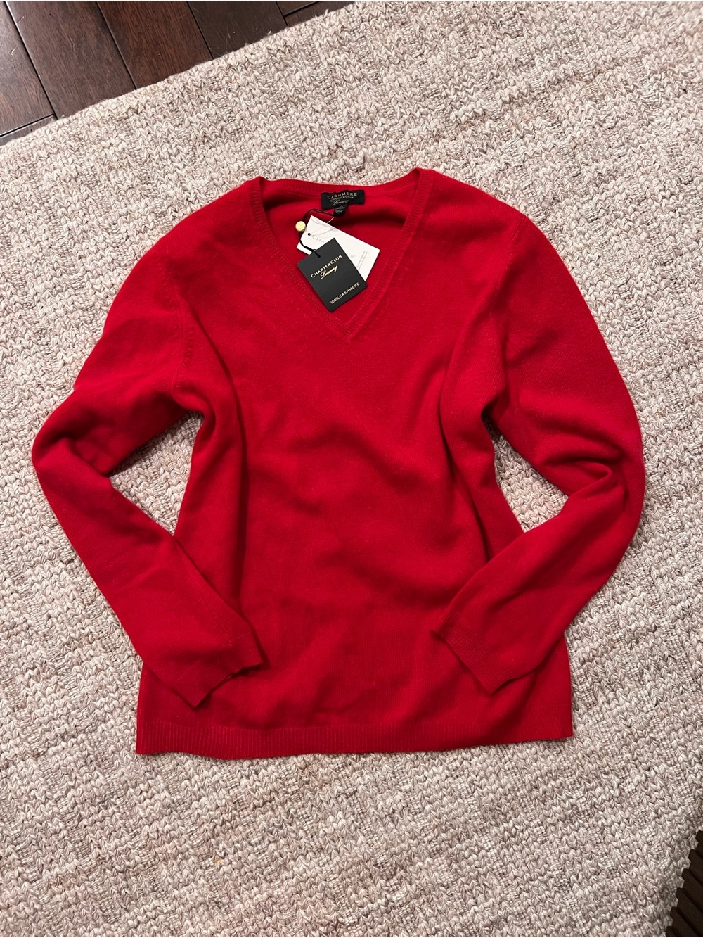 NWT Charter Club 100% Cashmere Red V-Neck Womens Sweater
